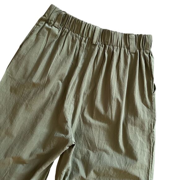 Halara Wide Leg Pants MEDIUM Loden Green Pleated Front 100% Cotton Casual New - Picture 6 of 11